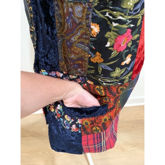 Vintage Blue Patchwork Vest Women’s Large Tie Back Button Front - Picture 6 of 16